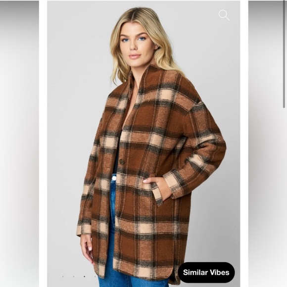 Blank NYC Wanderer Plaid Coat size small - Evereve long plaid brown coat - Picture 3 of 8
